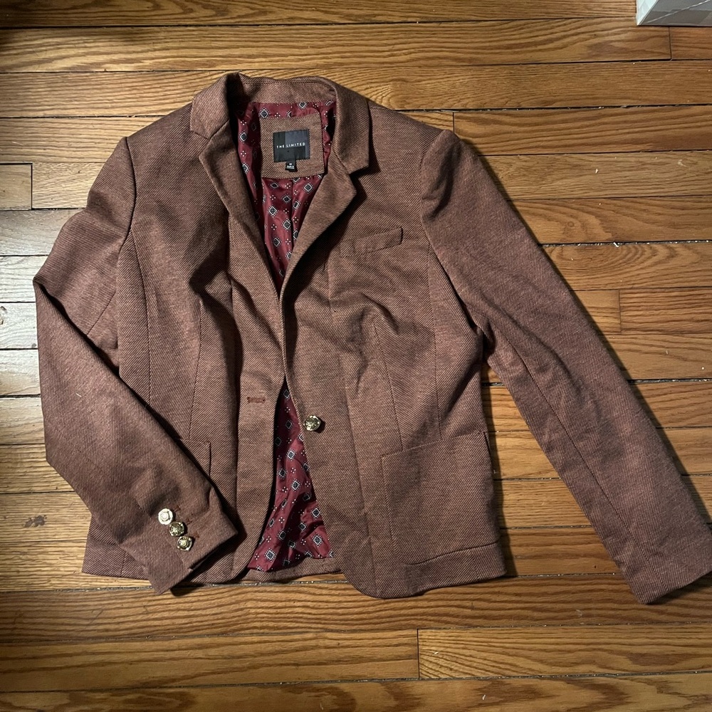 The Limited reddish brown blazer skit jacket medium gold buttons lined pockets